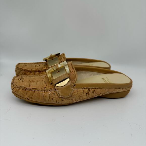 Vintage Stuart Weitzman Square Toe Cork Mules With Gold/Acrylic Buckle Size 4 - Picture 8 of 16